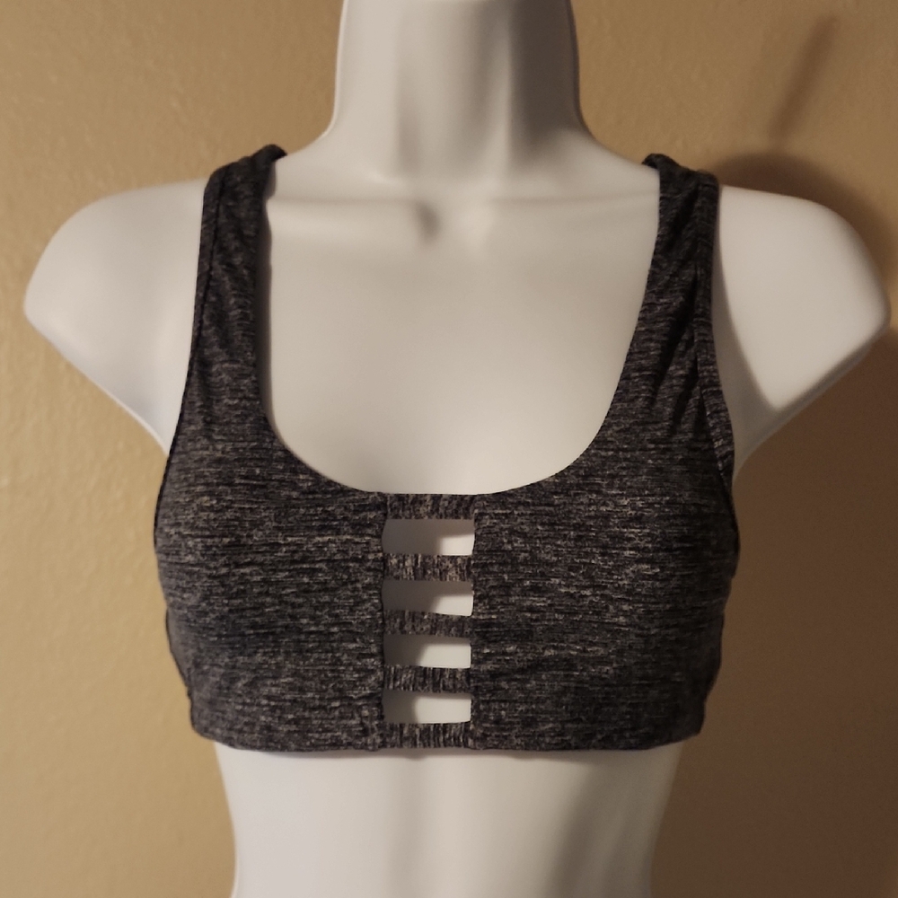 PINK Victoria's Secret Charcoal Heather Cutout Sports Bra
